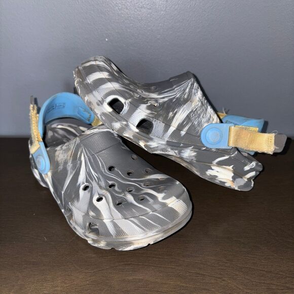 Crocs All Terrain Clogs Slip On Shoes Kids Size J 2 Blue Gray White Marble - Picture 1 of 11